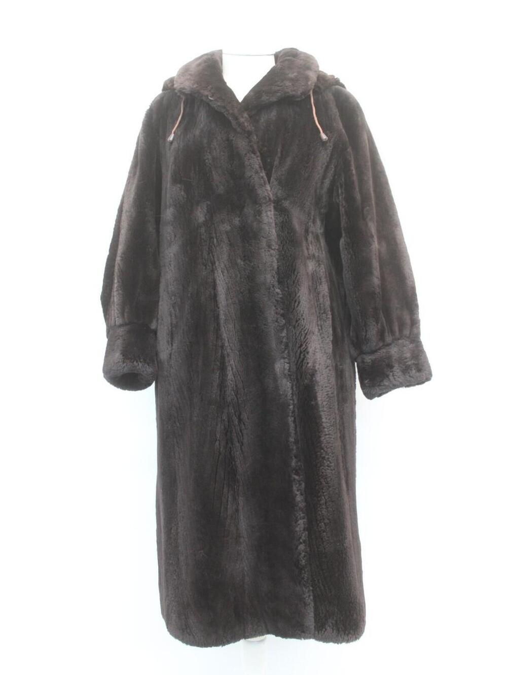 EXCELLENT DARK BROWN SHEARED BEAVER FUR COAT JACKET WOMEN WOMAN SZ 8 MEDIUM HOOD